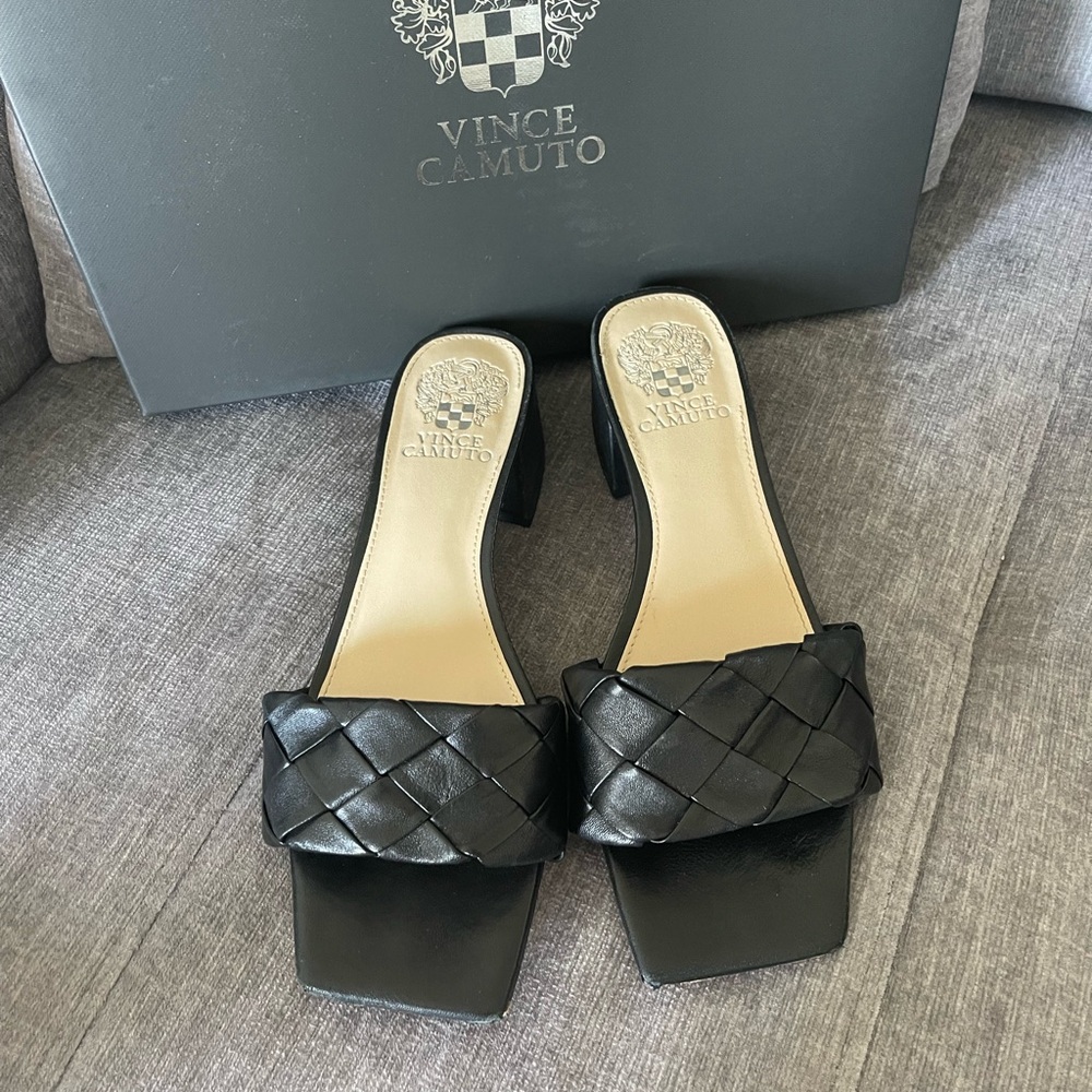 Vince Camuto Black Woven Heeled Sandals size 8.5 - Picture 2 of 9